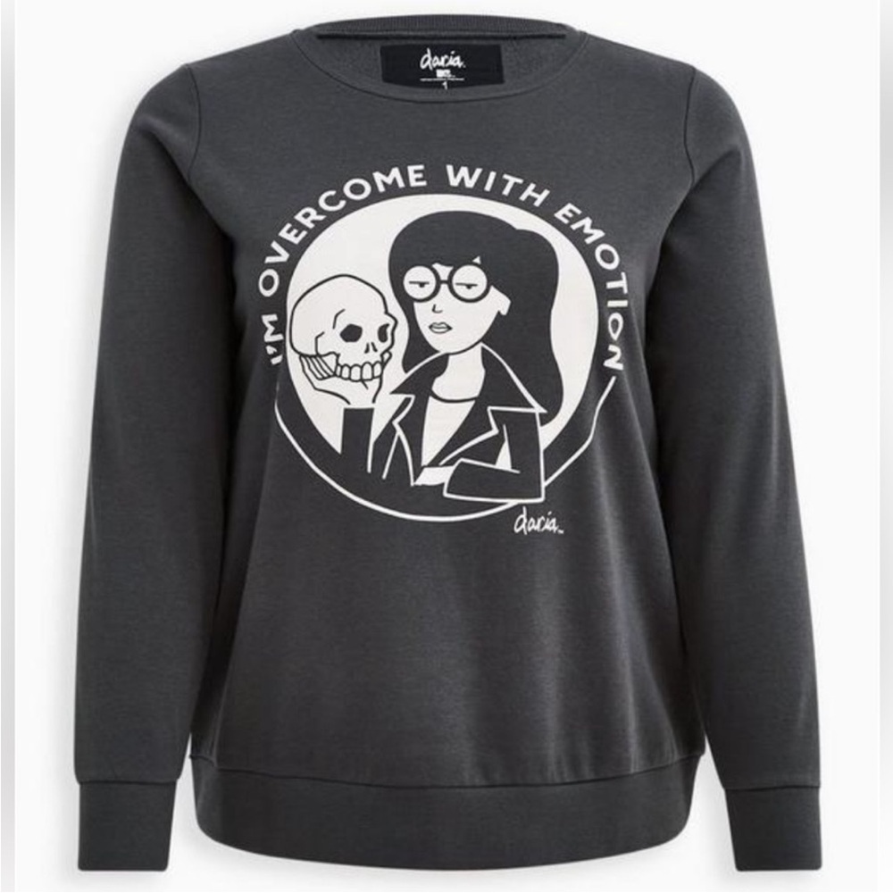 TORRID Daria Black Graphic Crewneck Sweater with White Illustration size 3